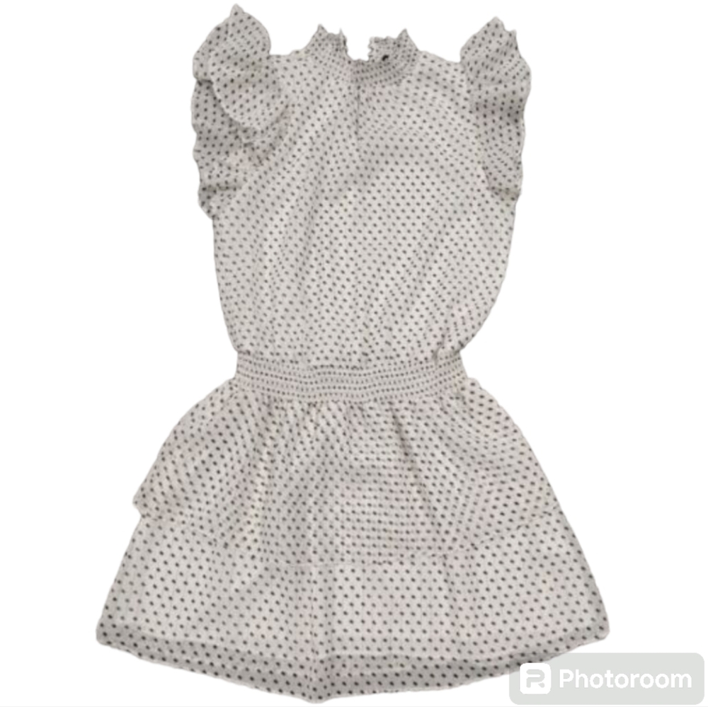 Polka Dot Smocked Waist Flutter Sleeve